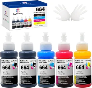 664 Ink Refill Bottles Replacement for T664 Ink Work for ET-2650 ET-2500 ET-2550 ET-2600 ET-4500 ET-3600 ET-16500 L100 L110 L120 L200 L210 L300 L350 L355 L550 L555 Printers (5 Pack)
