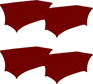 8FT Spandex Table Cover Table Cloth for Folding Tables Fitted Rectangular Tablecover Washable Wrinkle Resistant Polyester Stretch Burgundy Tablecloth for Wedding Banquet Party (4 Pack, Burgundy)