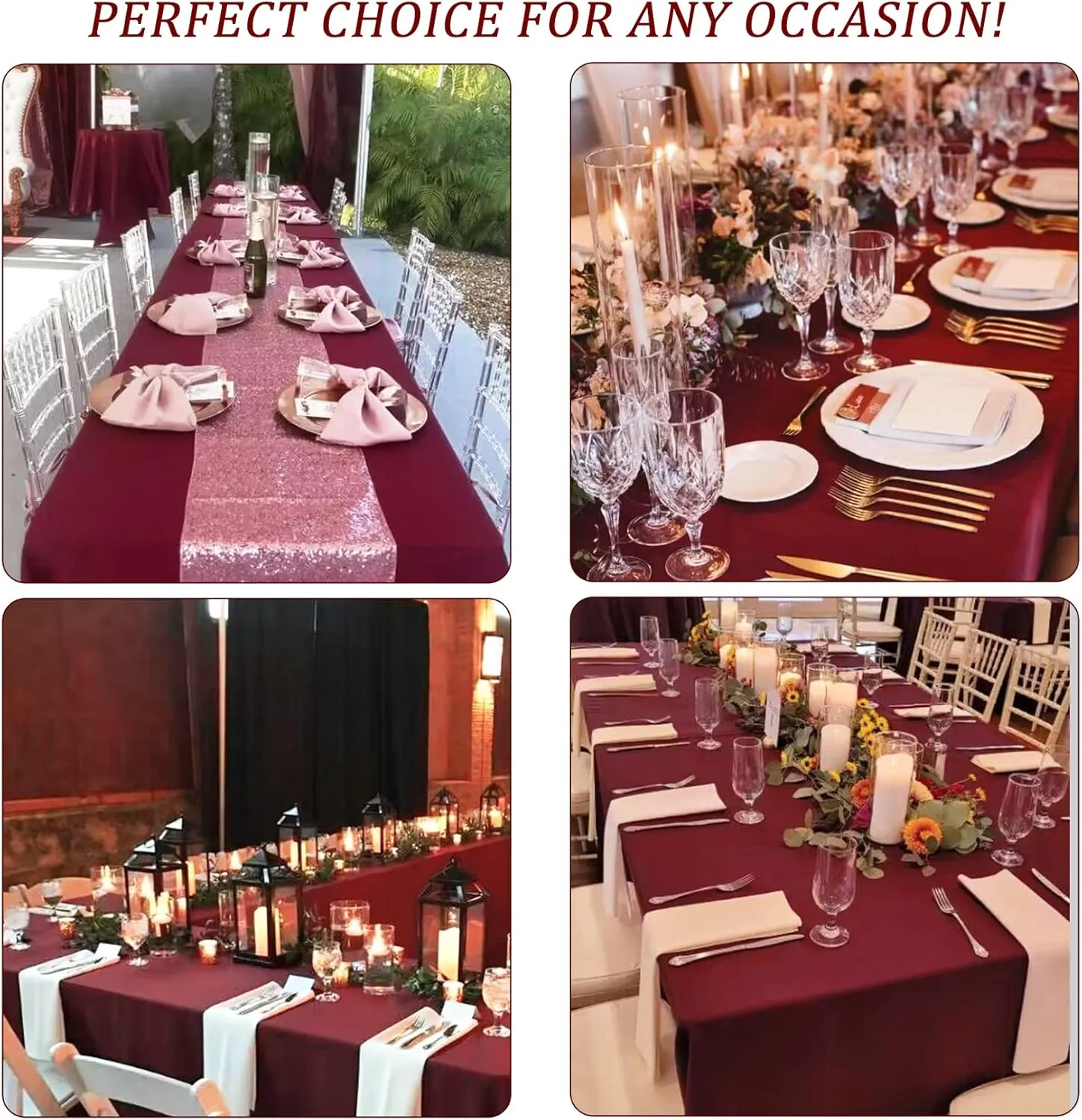8FT Spandex Table Cover Table Cloth for Folding Tables Fitted Rectangular Tablecover Washable Wrinkle Resistant Polyester Stretch Burgundy Tablecloth for Wedding Banquet Party (4 Pack, Burgundy)