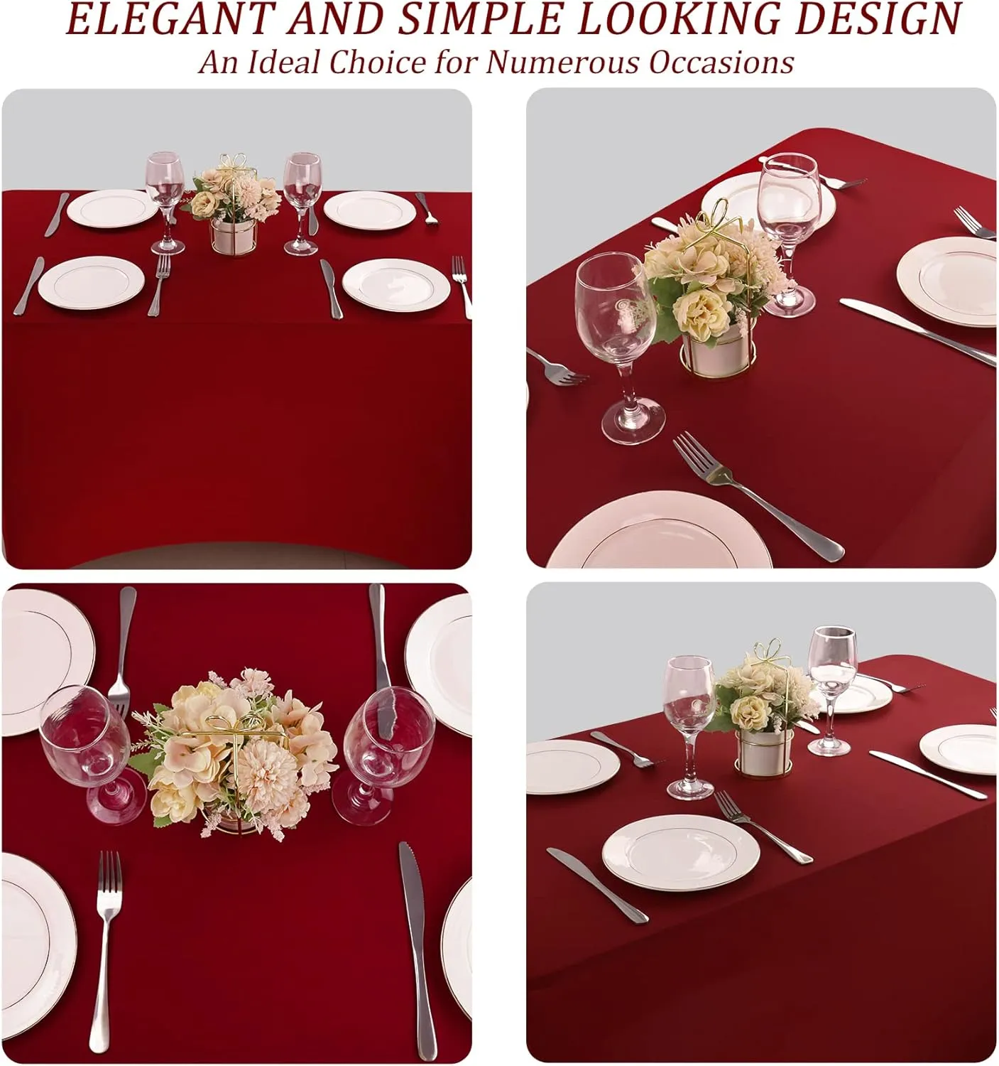 8FT Spandex Table Cover Table Cloth for Folding Tables Fitted Rectangular Tablecover Washable Wrinkle Resistant Polyester Stretch Burgundy Tablecloth for Wedding Banquet Party (4 Pack, Burgundy)