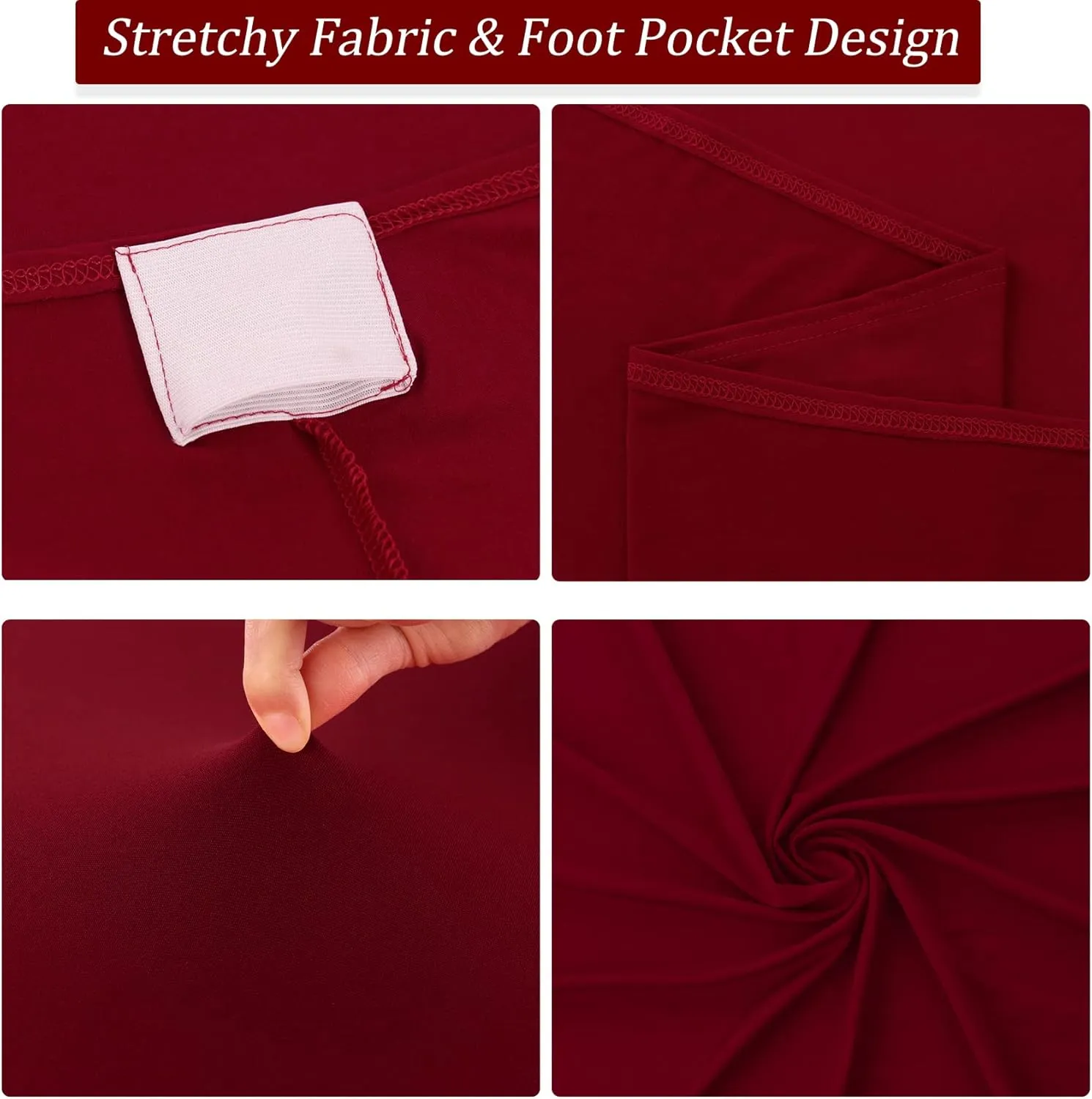 8FT Spandex Table Cover Table Cloth for Folding Tables Fitted Rectangular Tablecover Washable Wrinkle Resistant Polyester Stretch Burgundy Tablecloth for Wedding Banquet Party (4 Pack, Burgundy)