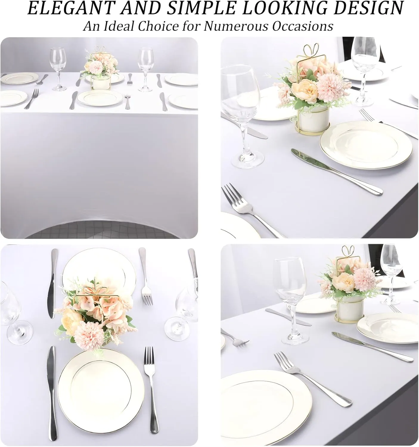 8FT Spandex Table Cover Table Cloth for Folding Tables Fitted Rectangular Tablecover Washable Wrinkle Resistant Polyester Stretch Tablecloth Protector for Wedding Banquet Party (12 Pack, White)
