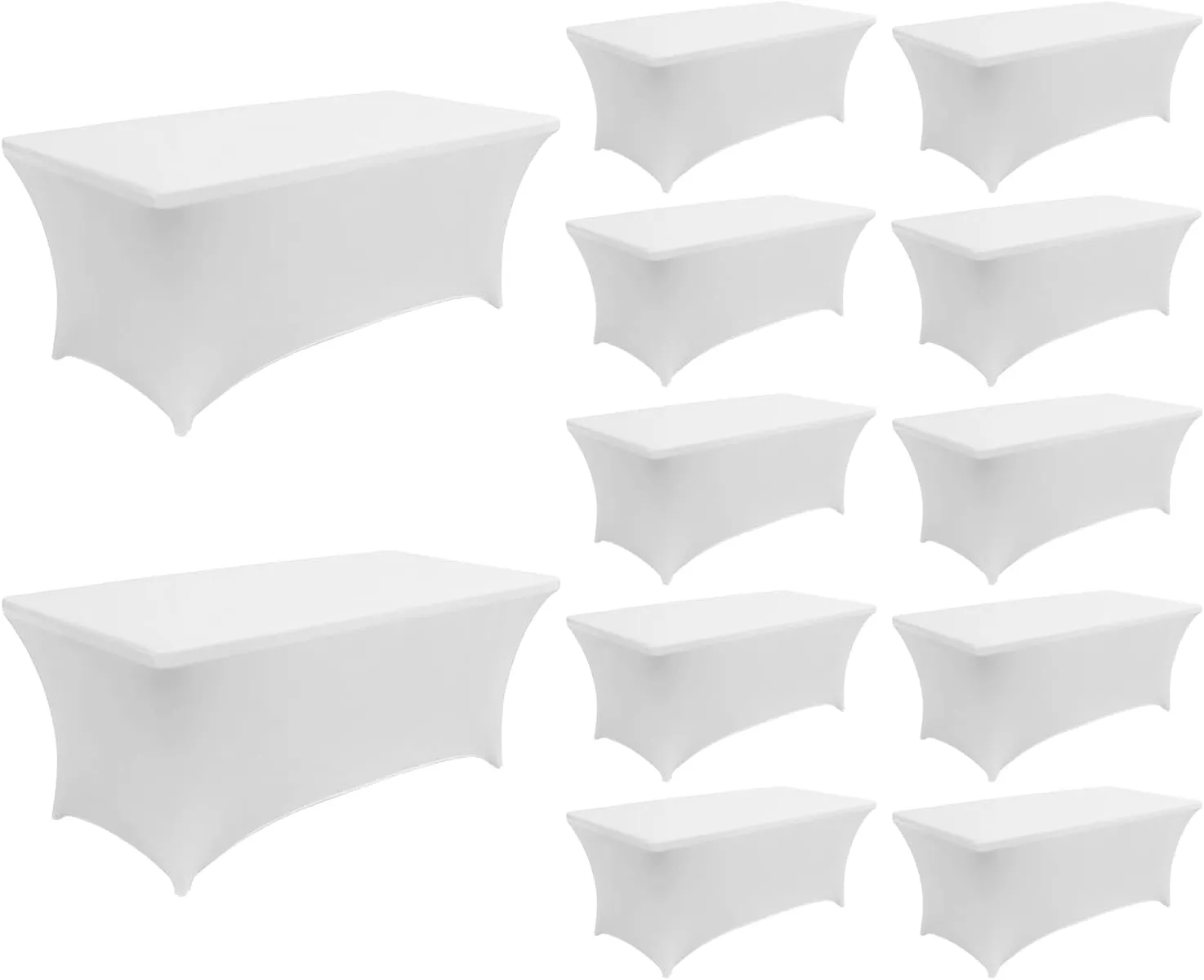 8FT Spandex Table Cover Table Cloth for Folding Tables Fitted Rectangular Tablecover Washable Wrinkle Resistant Polyester Stretch Tablecloth Protector for Wedding Banquet Party (12 Pack, White)