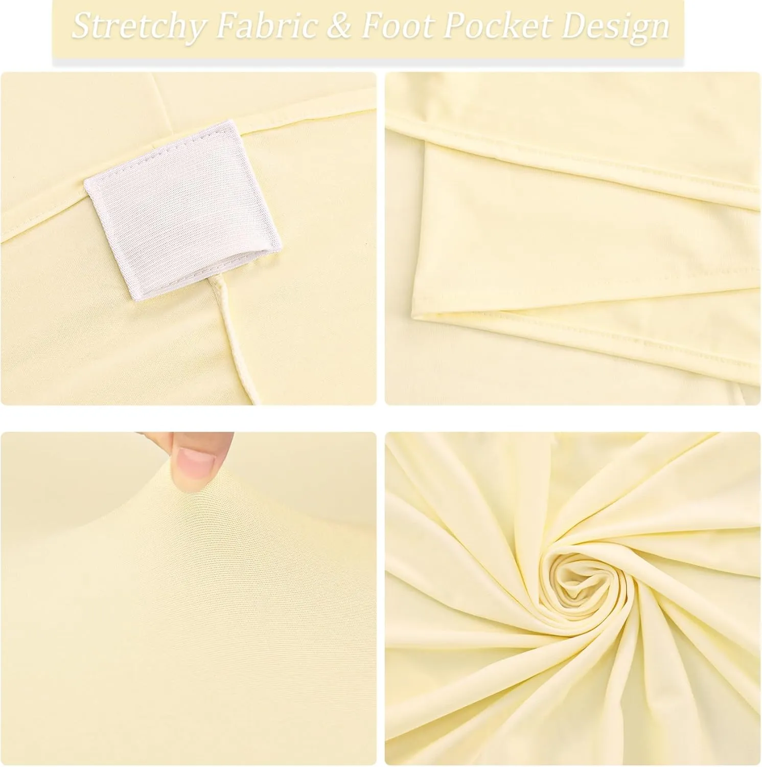 8FT Spandex Table Cover Table Cloth for Folding Tables Fitted Rectangular Tablecover Washable Wrinkle Resistant Polyester Stretch Tablecloth Protector for Wedding Banquet Party (4 Pack, Beige)