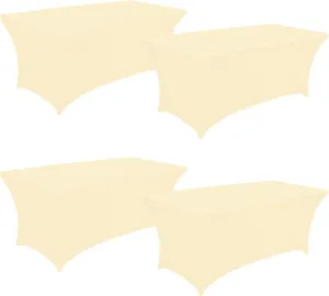 8FT Spandex Table Cover Table Cloth for Folding Tables Fitted Rectangular Tablecover Washable Wrinkle Resistant Polyester Stretch Tablecloth Protector for Wedding Banquet Party (4 Pack, Beige)