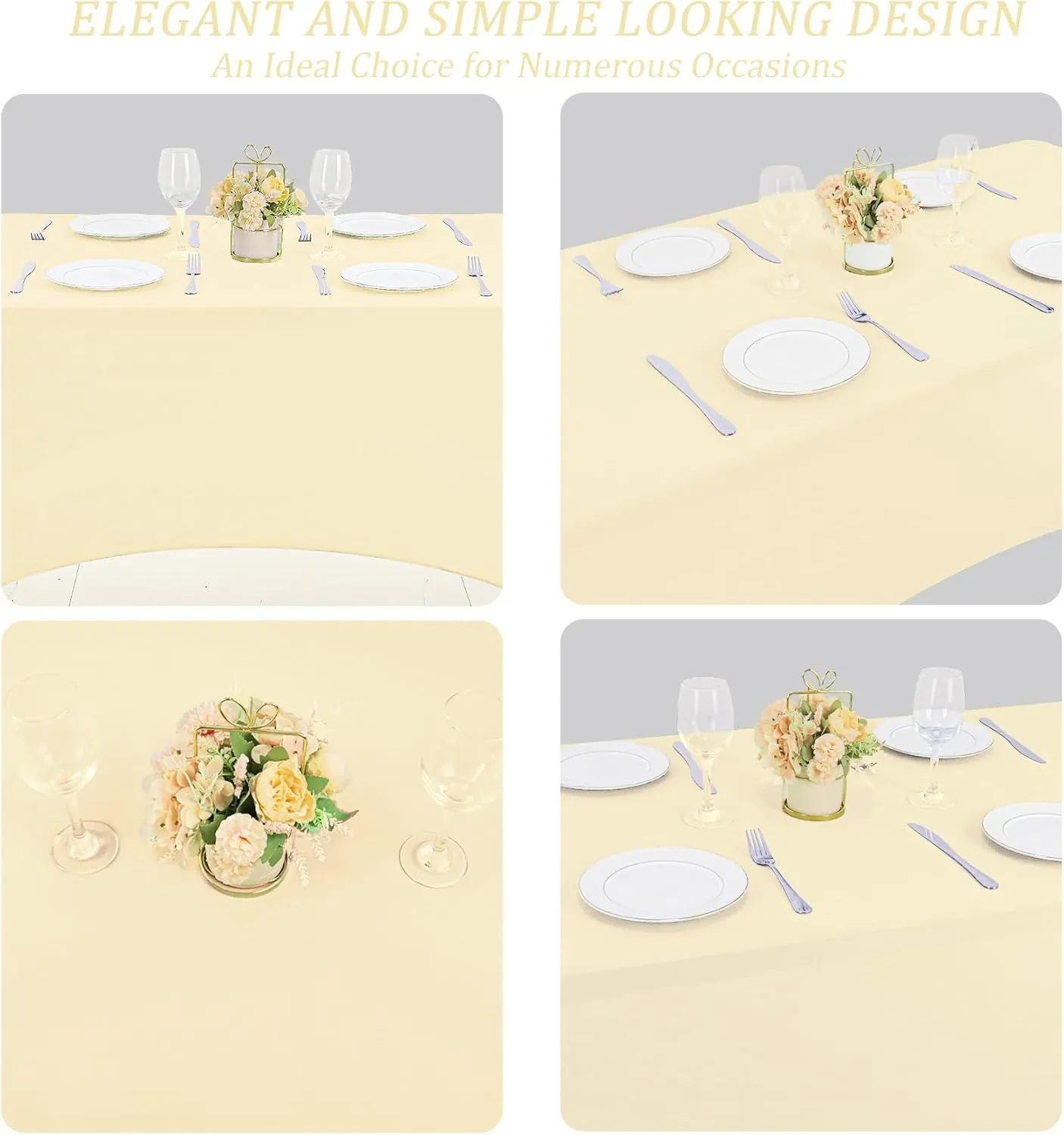 8FT Spandex Table Cover Table Cloth for Folding Tables Fitted Rectangular Tablecover Washable Wrinkle Resistant Polyester Stretch Tablecloth Protector for Wedding Banquet Party (4 Pack, Beige)