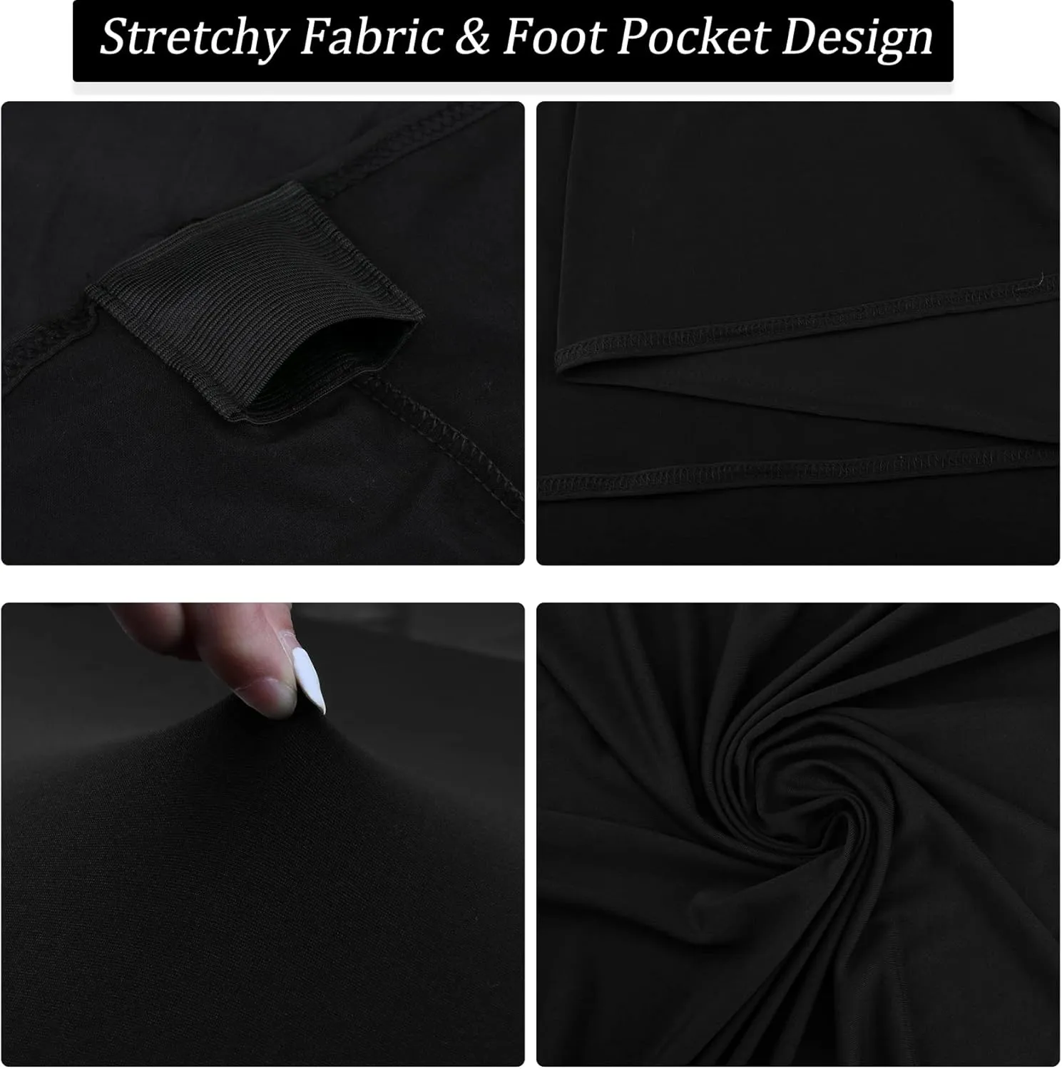 8FT Spandex Table Cover Table Cloth for Folding Tables Fitted Rectangular Tablecover Washable Wrinkle Resistant Polyester Stretch Tablecloth Protector for Wedding Banquet Party (4 Pack, Black)