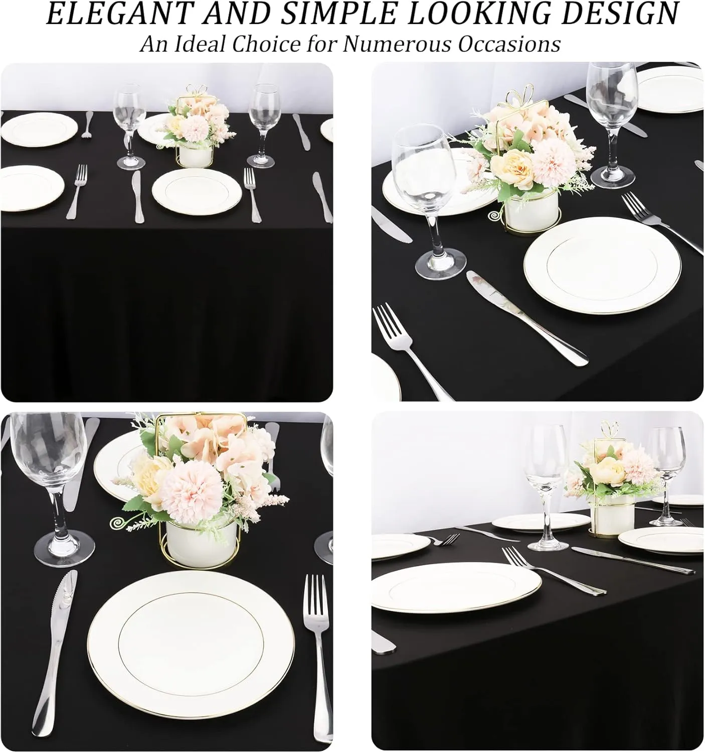 8FT Spandex Table Cover Table Cloth for Folding Tables Fitted Rectangular Tablecover Washable Wrinkle Resistant Polyester Stretch Tablecloth Protector for Wedding Banquet Party (4 Pack, Black)