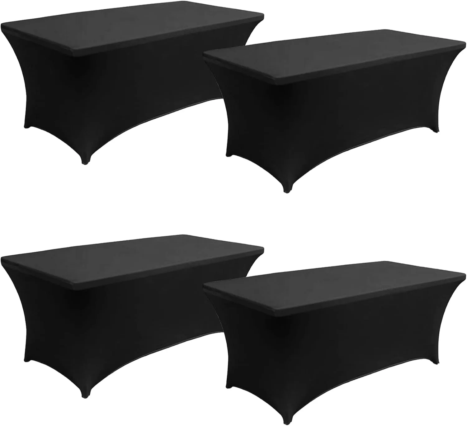 8FT Spandex Table Cover Table Cloth for Folding Tables Fitted Rectangular Tablecover Washable Wrinkle Resistant Polyester Stretch Tablecloth Protector for Wedding Banquet Party (4 Pack, Black)