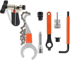 8Pcs Bike Tool kits set, ATGRS 3 in 1 Multi Bike Cassette Removal Tool with Chain Whip and Auxiliary Wrench & MTB Bracket Removal, Crank Puller Tool   16mm Spanner, Portable Emergency Accessories Kit