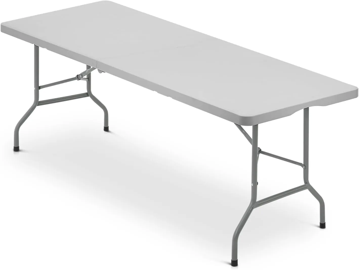94' Folding Table, Collapsible Camping Table, Rectangular Picnic Table with Steel Frame, Stable Legs Design, Easy Carry and Storage, Plastic Outdoor Folding Tables for Indoor Outdoor, Gray