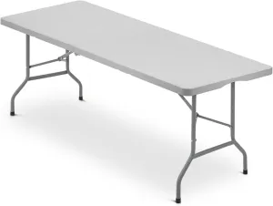 94' Folding Table, Collapsible Camping Table, Rectangular Picnic Table with Steel Frame, Stable Legs Design, Easy Carry and Storage, Plastic Outdoor Folding Tables for Indoor Outdoor, Gray
