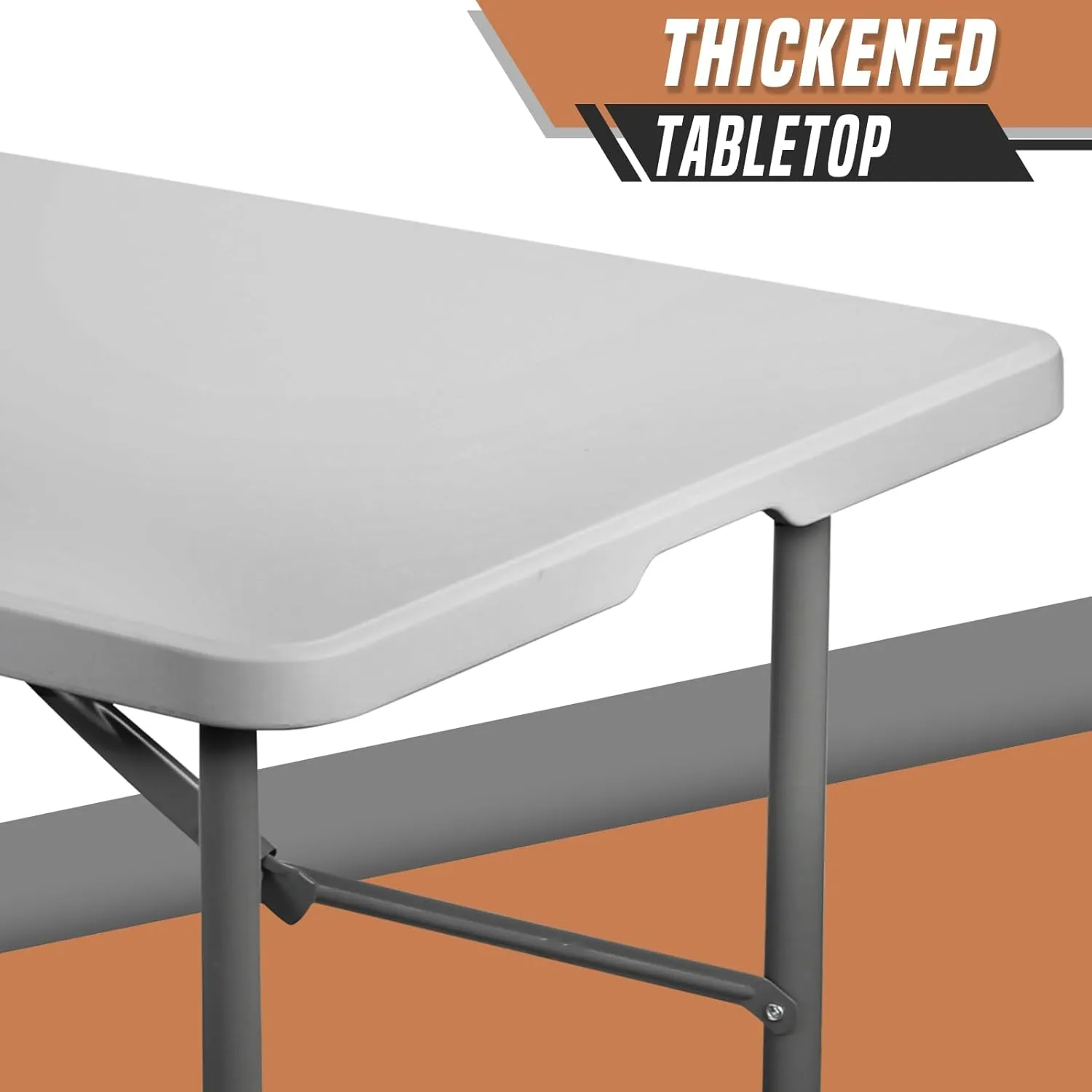 94' Folding Table, Collapsible Camping Table, Rectangular Picnic Table with Steel Frame, Stable Legs Design, Easy Carry and Storage, Plastic Outdoor Folding Tables for Indoor Outdoor, Gray