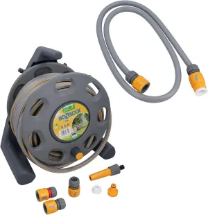 AB Tools Hozelock Compact Reel 15m Garden Hose Pipe & 1.5m Tap Connector Watering