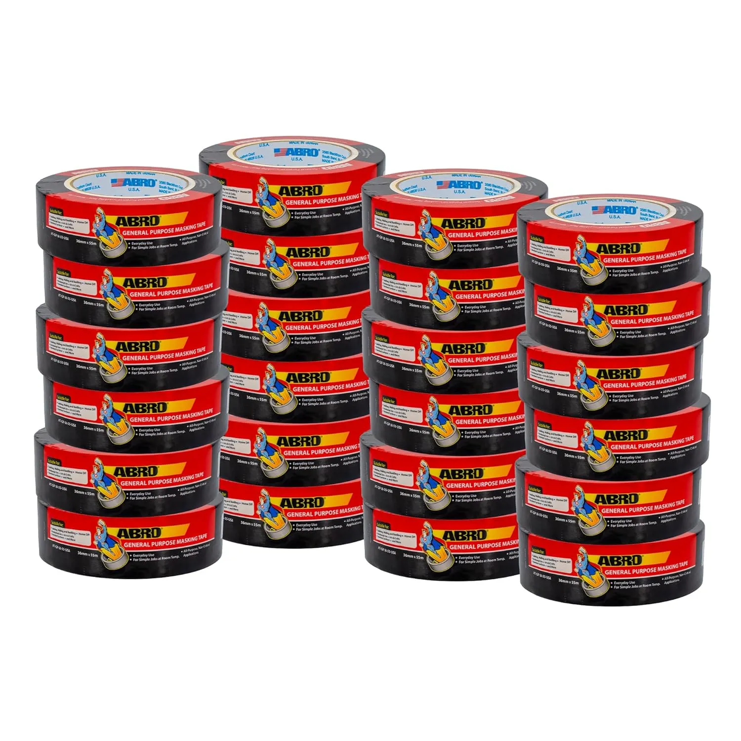 ABRO Masking Tape, GP 36mm x 55M, All Purpose Natural Masking Tape for Temporary Labeling and Marking, Easy Tear, Clean Removal, Painters Tape for DIY and Professional Uses - Natural