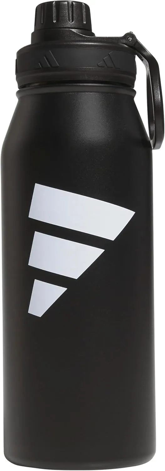 adidas 1 Liter (32 oz) Metal Water Bottle, Hot/Cold Double-Walled Insulated 18/8 Stainless Steel, Black/White/2, 32 Ounces