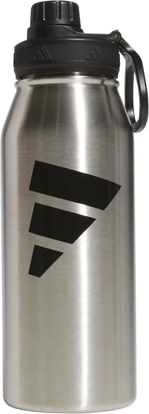 adidas 1 Liter (32 oz) Metal Water Bottle, Hot/Cold Double-Walled Insulated 18/8, Stainless Steel/Black, 32 Ounces