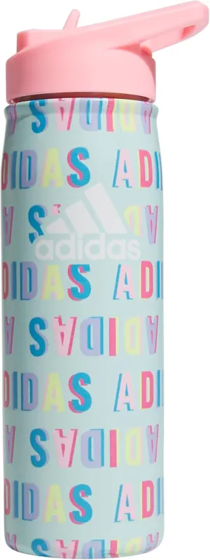 adidas 600 ML (20 oz) Straw Top Metal Water Bottle, Hot/Cold Double-Walled Insulated 18/8 Stainless Steel