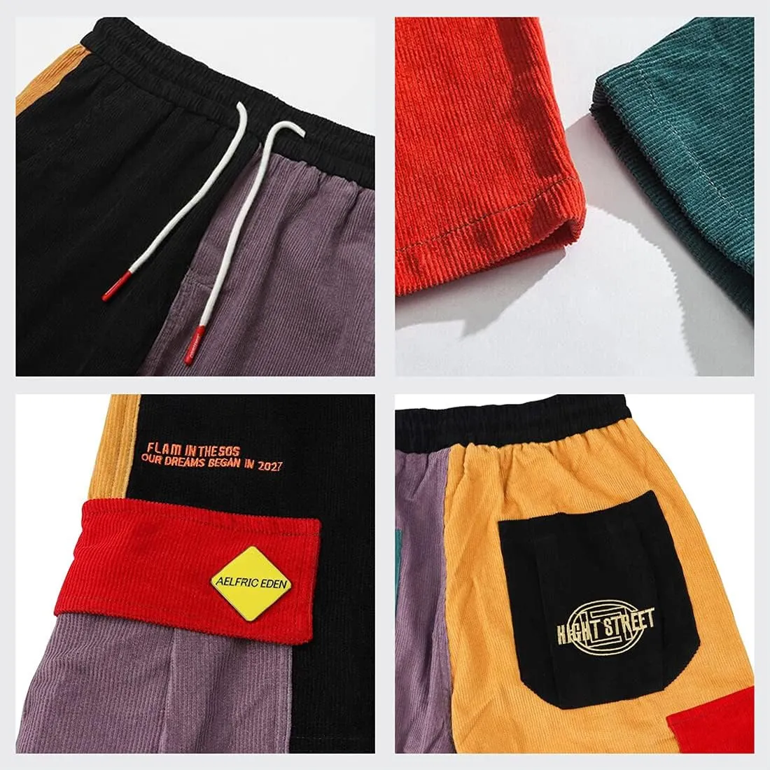 Aelfric Eden Mens Cargo Pants Patchwork Multi-Pockets Outdoor Fashion Casual Jogger Pants Streetwear with Drawstring