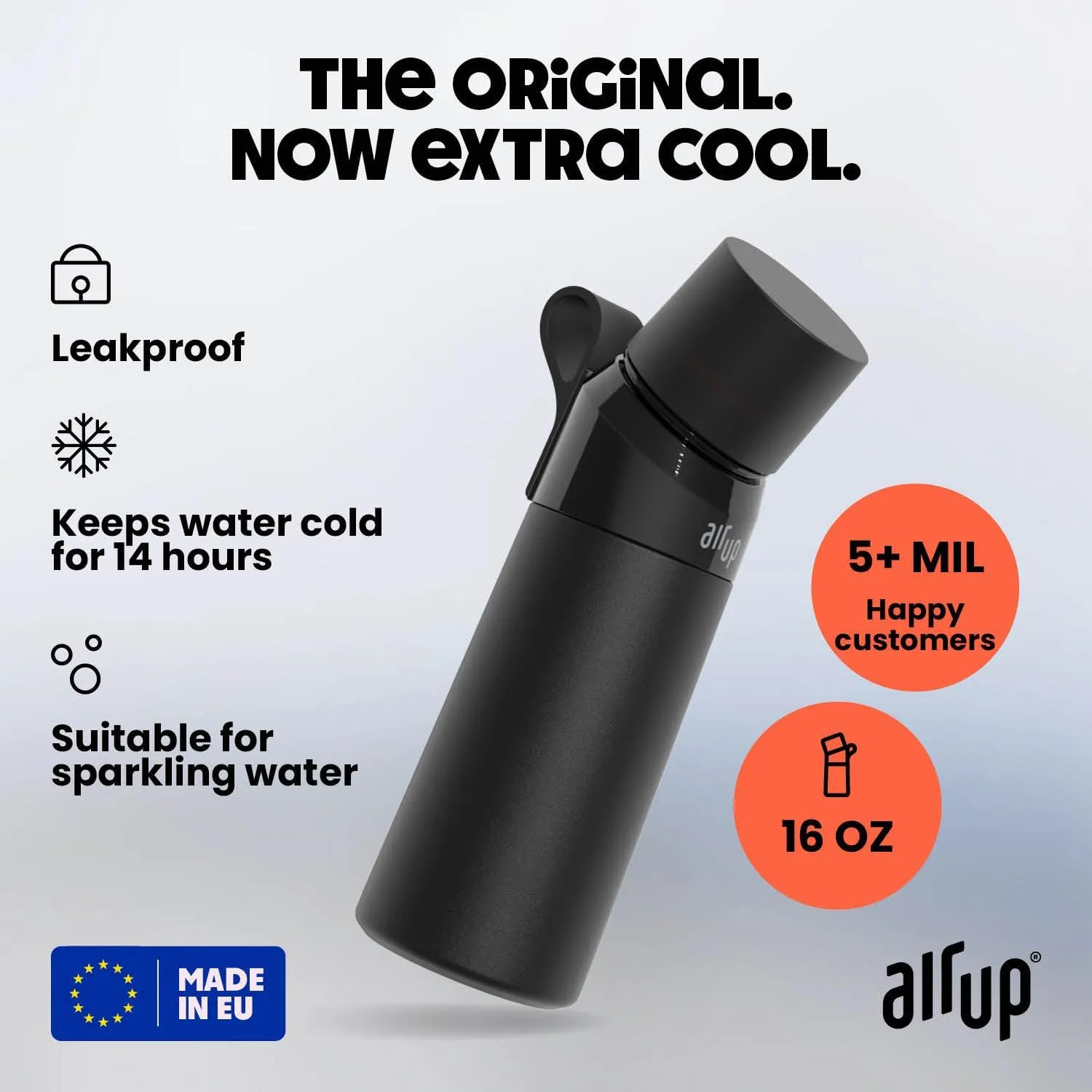 air up® water bottle (16oz) Steel Black   5x pods Flavor Fiesta | Sugar free flavor pods & Water bottles with straw | Flavored water bottle