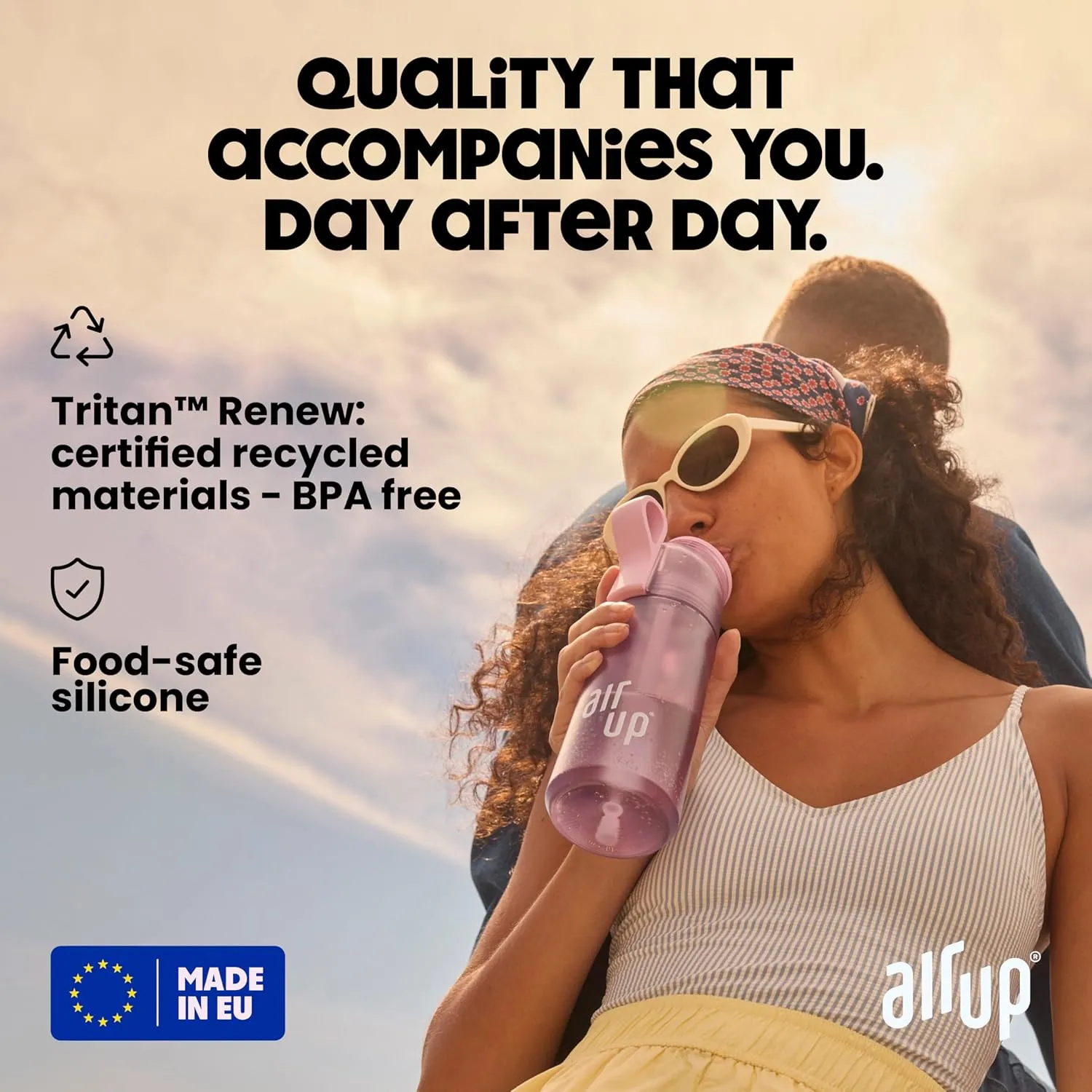 air up® water bottle (16oz) Steel Black   5x pods Flavor Fiesta | Sugar free flavor pods & Water bottles with straw | Flavored water bottle