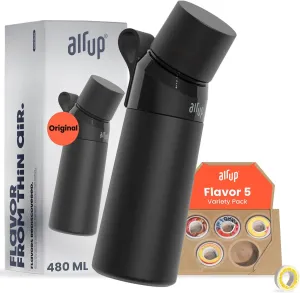 air up® water bottle (16oz) Steel Black   5x pods Flavor Fiesta | Sugar free flavor pods & Water bottles with straw | Flavored water bottle