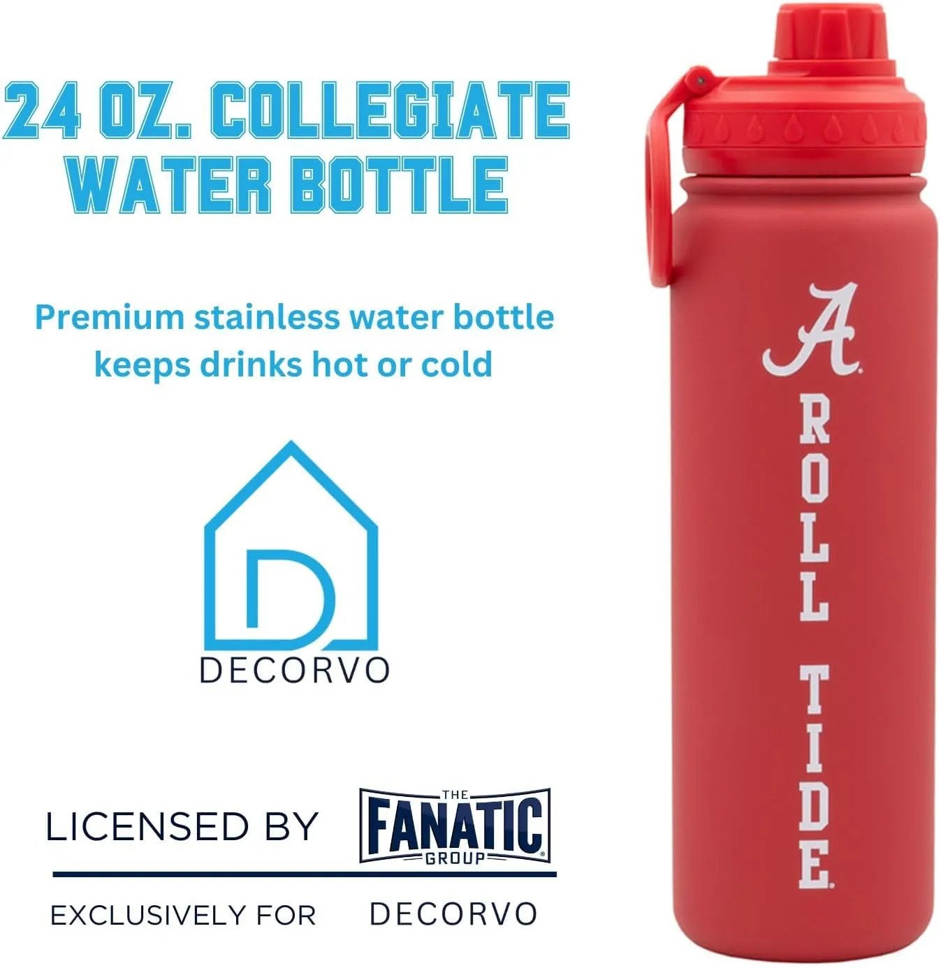 Alabama Water Bottle - Red Double Walled Stainless Steel 24 oz Keeps Drinks Cold or Hot