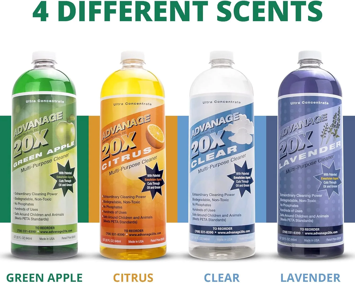 All Purpose Cleaner Concentrate - Advanage 20X The Wonder Cleaner Green Apple for All Surfaces Around The Home, Oil and Grease | Multipurpose Cleaner For All Household Cleaning Needs | 32Oz
