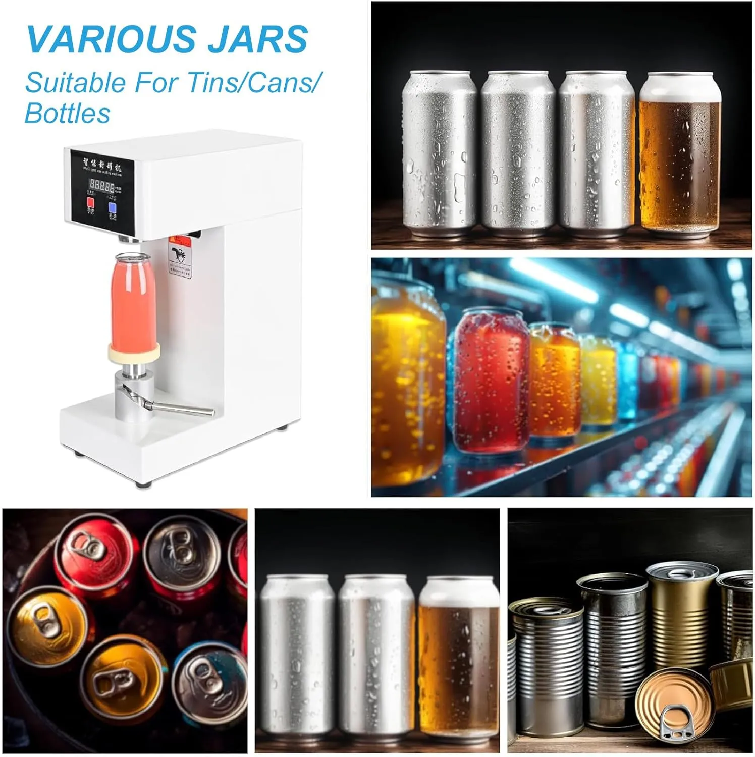 Aluminum Cup Sealer Machine, Semi-Automatic Tin Can Sealer, 5pcs/min Beer Can Sealer, Commercial Drink Sealing Machine,White-110V