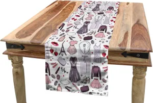 Ambesonne Modern Table Runner, Feminine Fashion Themed Items Dress Earrings Makeup Objects Heels Bag, Dining Room Kitchen Rectangular Runner, 16" X 72", Pastel Purple Pale Pink