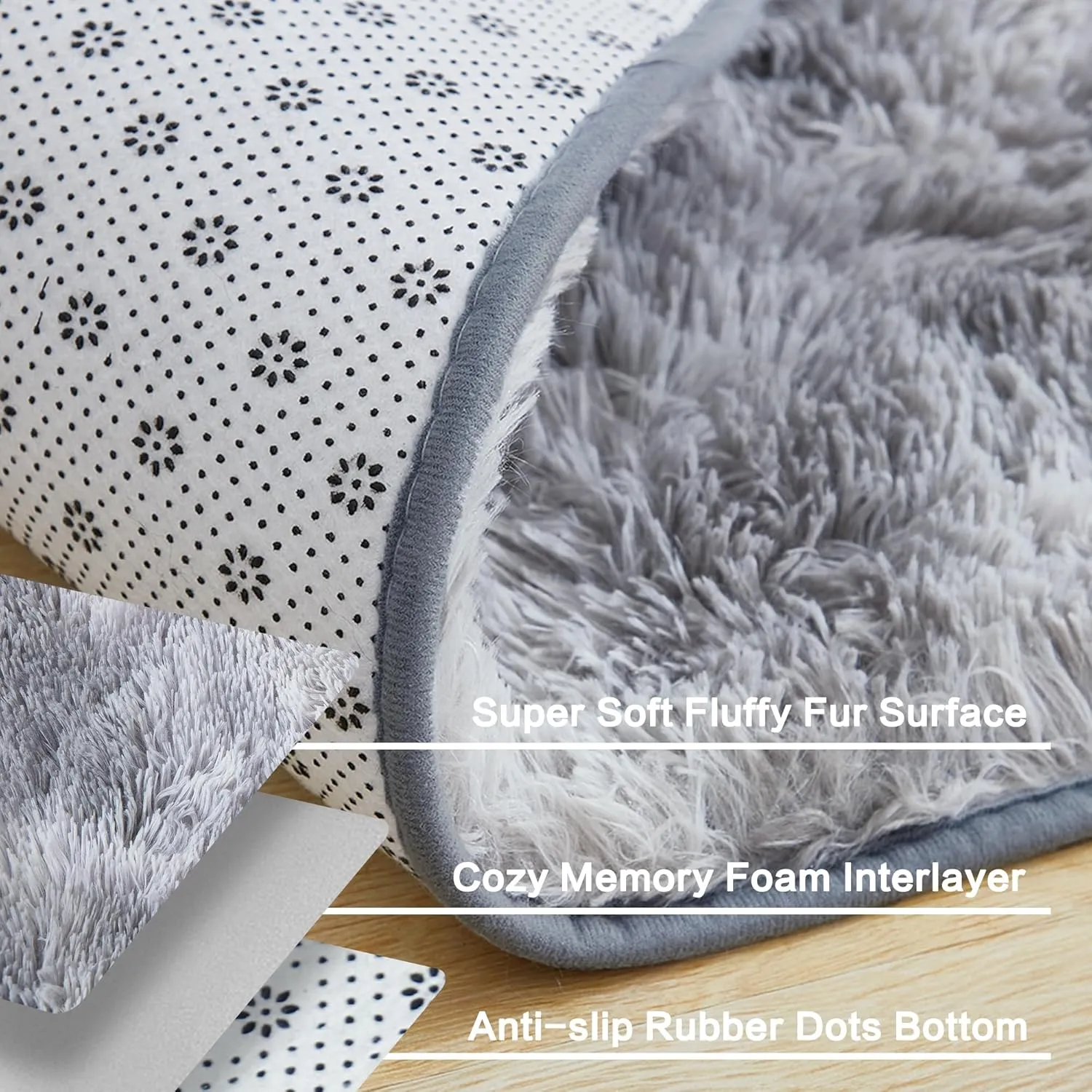 Andency Shag Fluffy Area Rug 5x8 Feet, Tie-Dyed Light Grey Anti-Skid Fuzzy Plush Faux Fur Indoor Carpets for Living Room Bedroom, Durable Rectangular Nursery Rug for Kids Room Home Decor