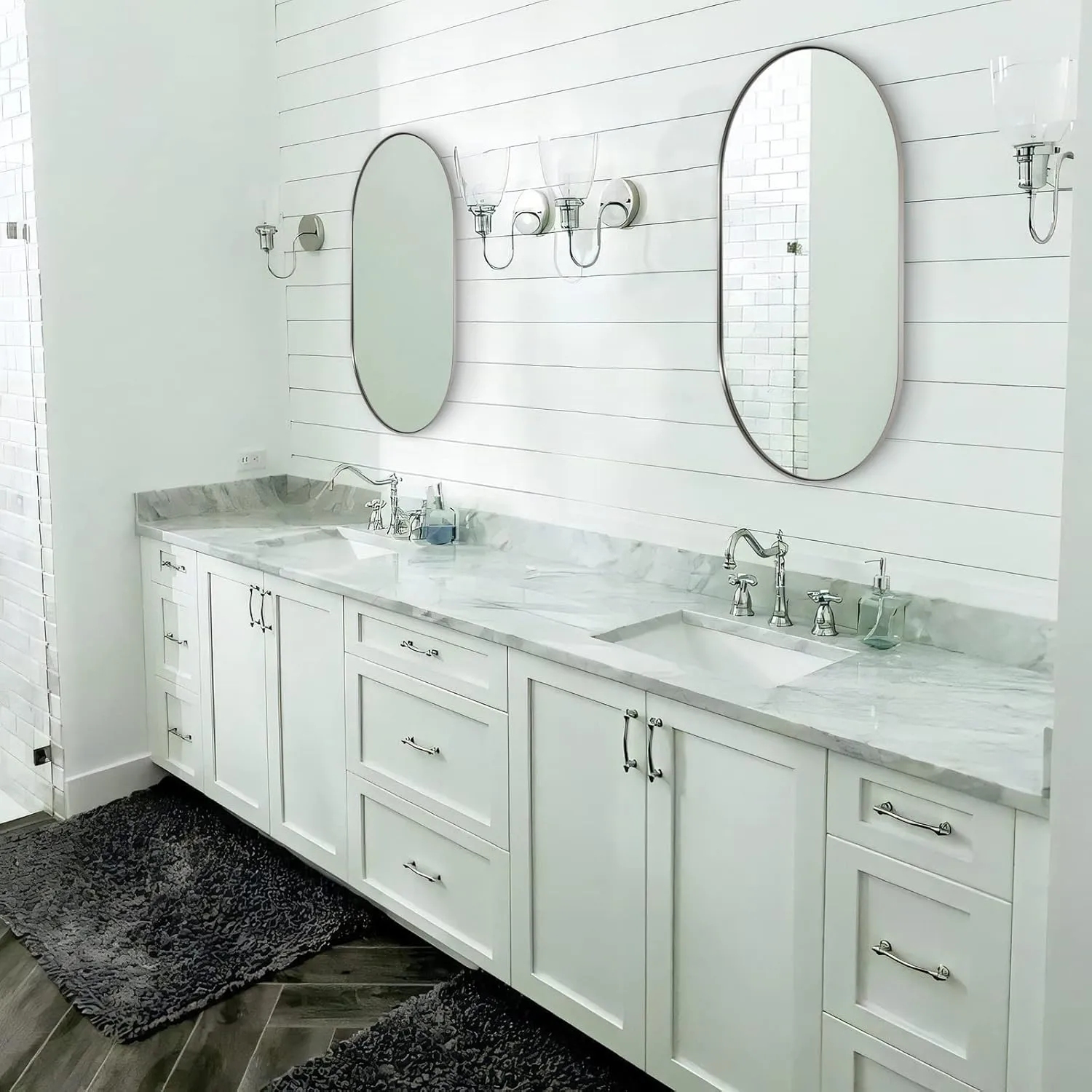 ANDY STAR Brushed Nickel Bathroom Mirror, 20x33 Oval Silver Wall Mirror, HD Reflection Metal Frame for Bathroom Hang Vertical or Horizontal