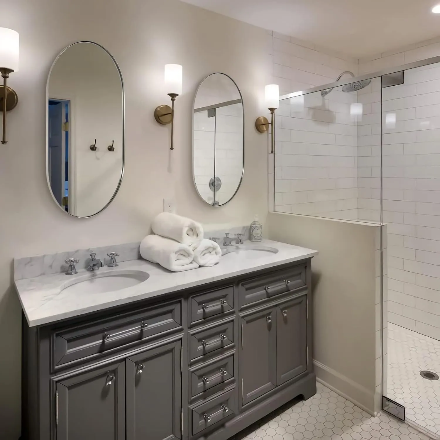 ANDY STAR Brushed Nickel Bathroom Mirror, 20x33 Oval Silver Wall Mirror, HD Reflection Metal Frame for Bathroom Hang Vertical or Horizontal