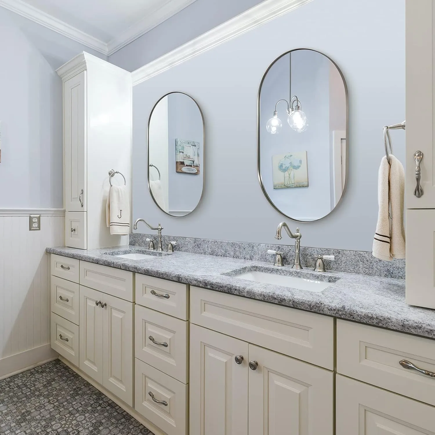 ANDY STAR Brushed Nickel Bathroom Mirror, 20x33 Oval Silver Wall Mirror, HD Reflection Metal Frame for Bathroom Hang Vertical or Horizontal