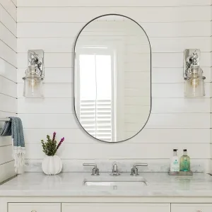 ANDY STAR Brushed Nickel Bathroom Mirror, 20x33 Oval Silver Wall Mirror, HD Reflection Metal Frame for Bathroom Hang Vertical or Horizontal