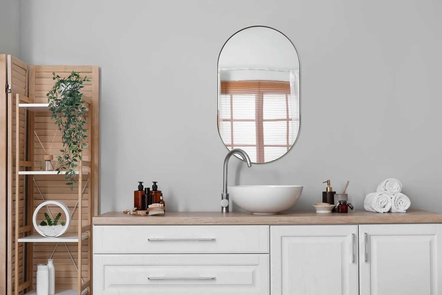 ANDY STAR Brushed Nickel Bathroom Mirror, 20x33 Oval Silver Wall Mirror, HD Reflection Metal Frame for Bathroom Hang Vertical or Horizontal
