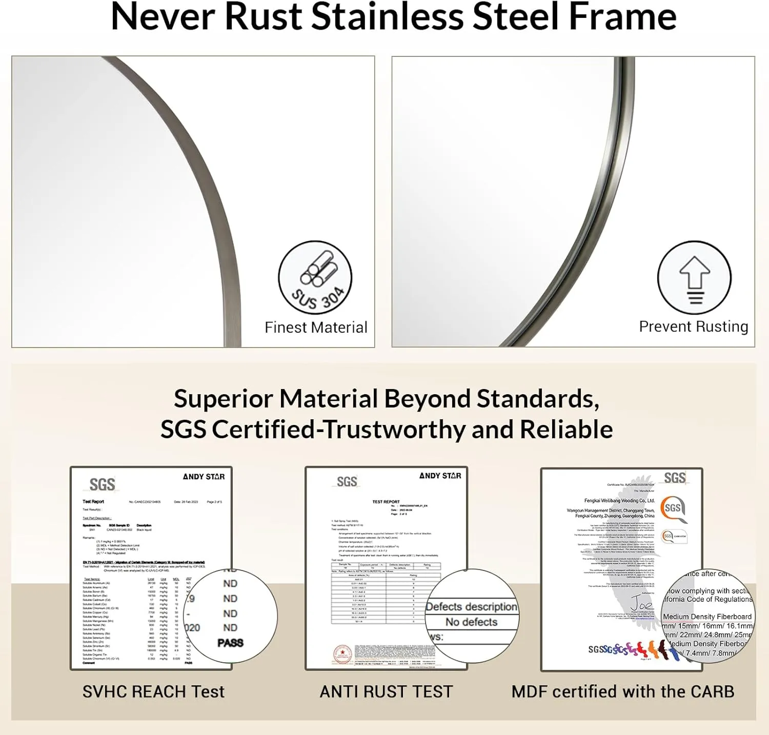 ANDY STAR Brushed Nickel Mirror Bathroom, 30x40 Oval Mirror Nickel, Pill Shaped Mirrors in Premium Stainless Steel Metal Frame 1”Deep Wall Mounted Horizontal/Vertical