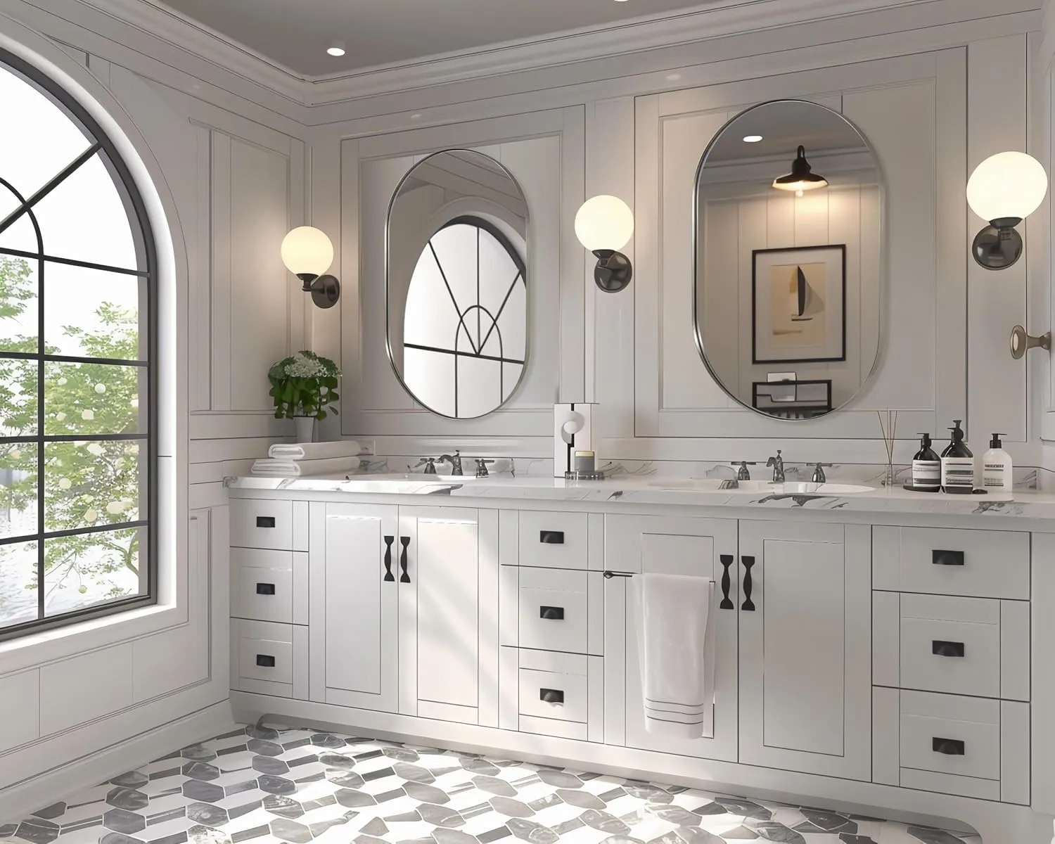 ANDY STAR Brushed Nickel Mirror Bathroom, 30x40 Oval Mirror Nickel, Pill Shaped Mirrors in Premium Stainless Steel Metal Frame 1”Deep Wall Mounted Horizontal/Vertical