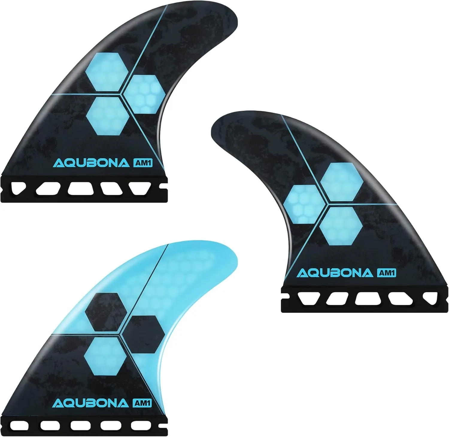 AQUBONA Honeycomb Fiberglass Performance Surfboard Fins Thruster (3 Fins) Single Tab with Fin Bag, Key and Screws.