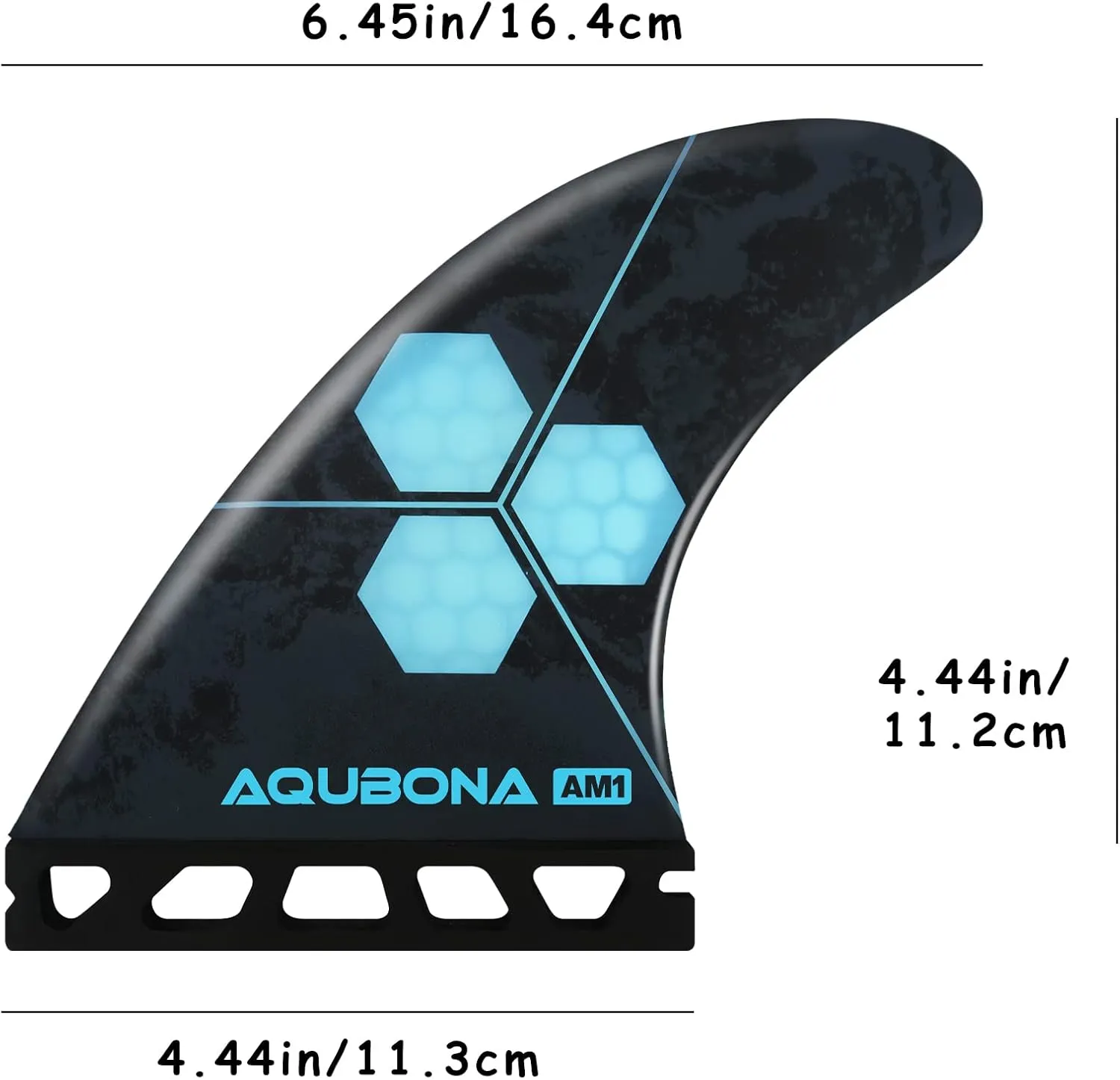 AQUBONA Honeycomb Fiberglass Performance Surfboard Fins Thruster (3 Fins) Single Tab with Fin Bag, Key and Screws.