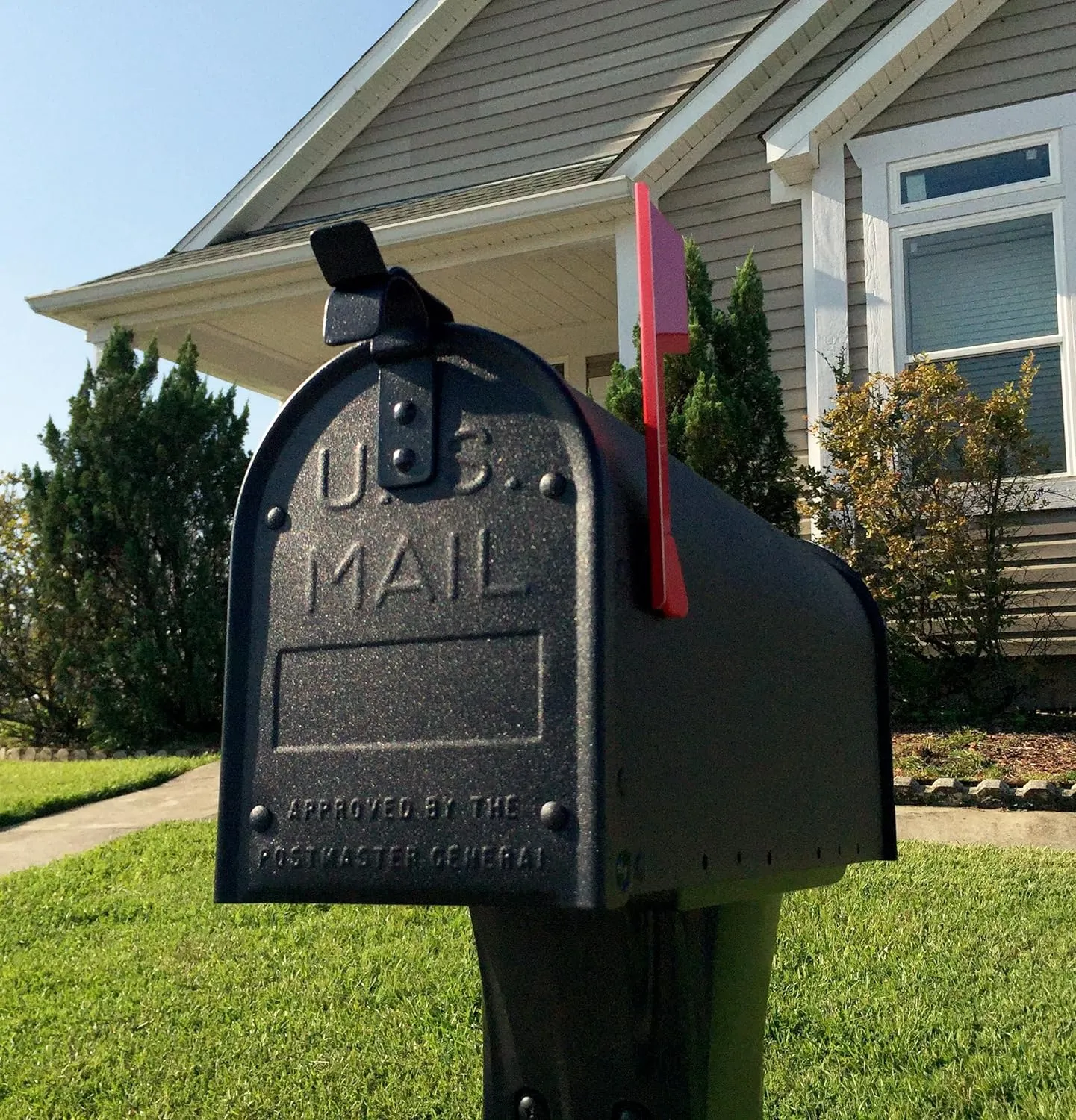 Architectural Mailboxes Admiral™ Rust-Proof Aluminum Metal Post Mounted Mail Box for Outside, Black, Medium Curbside Mailbox, USPS Approved for Residential Delivery