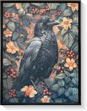 Artistry Canvas Art Framed Sandstone Textured Vintage Black Crow Wall Art - Raven Artwork Painting Print Posters Retro Bird Modern Wall Decor for Living Room, Office or Bedroom 12" x 16"