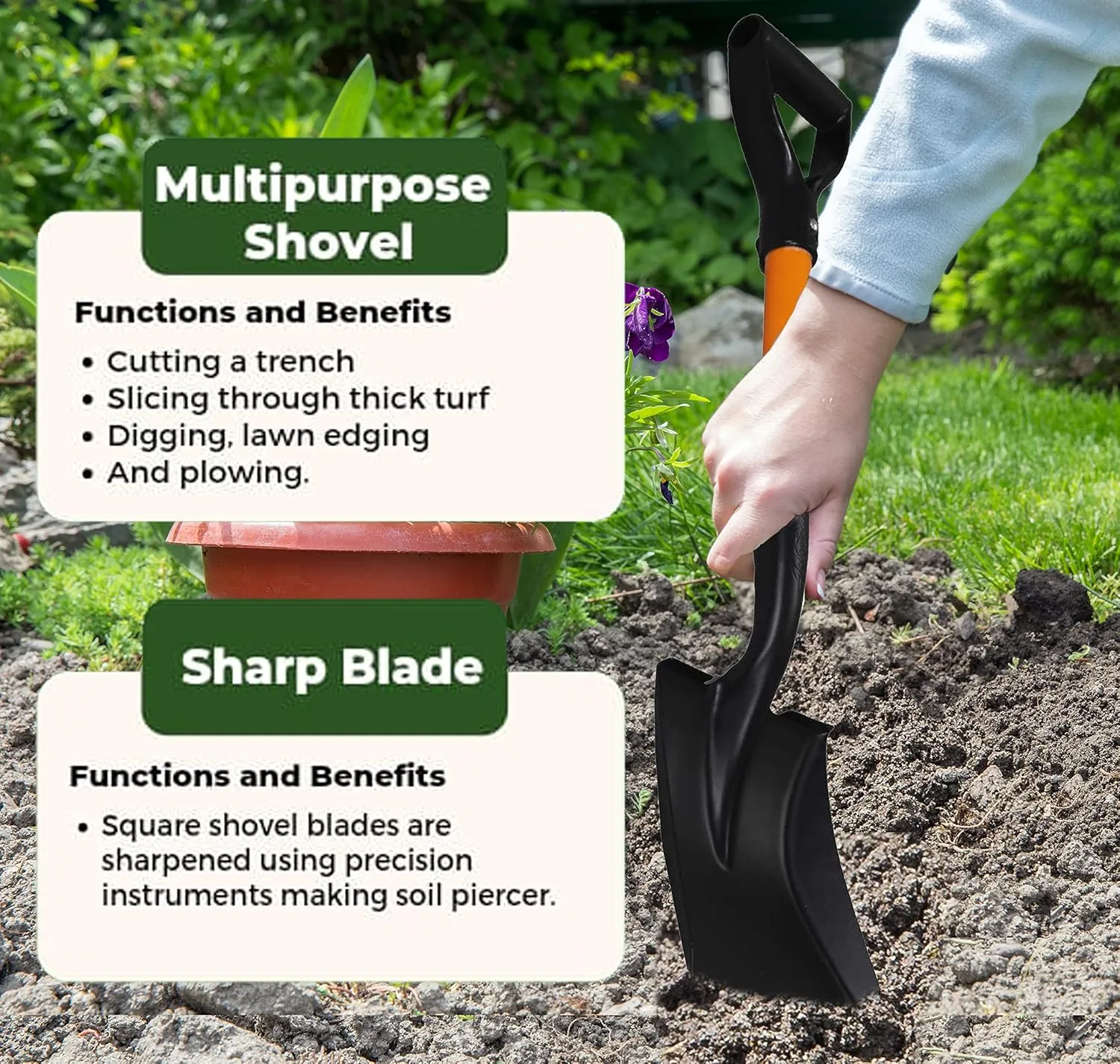 Ashman Short Handle Transfer Shovel (1 Pack) - Kids Beach & Garden Shovel, 27-inch Sturdy Blade, D-Handle Gardening Tool