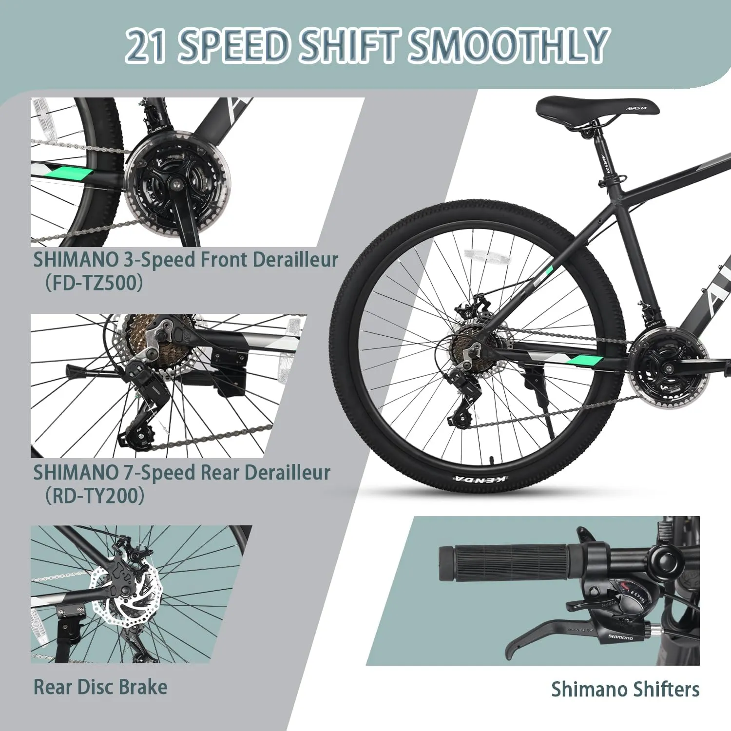 AVASTA AV300 26 27.5 inch Mountain Bike with 21-Speed，Aluminum Frame, Dual Disc Brake, Comfortable Saddle,Multiple Colors