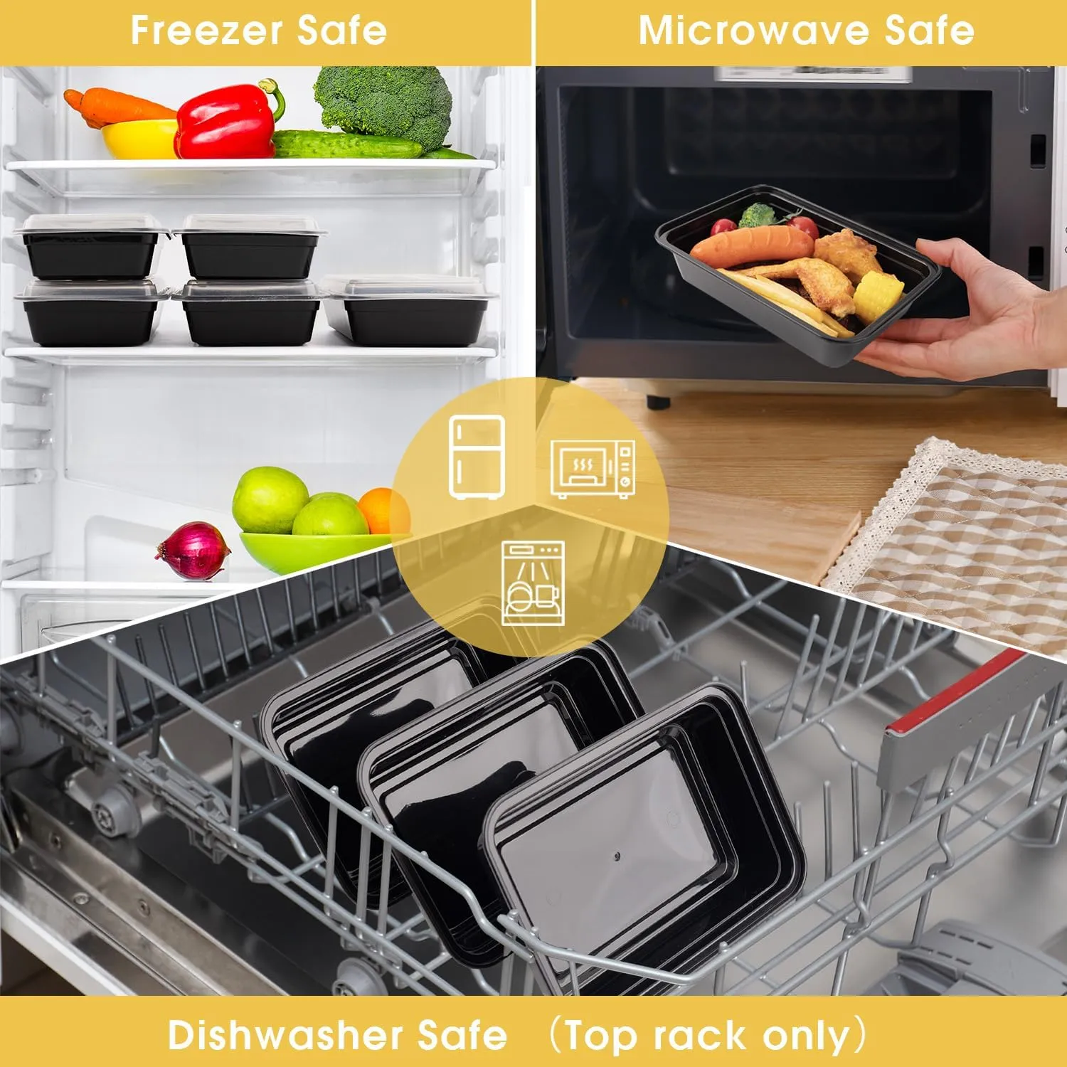 Azure Zone, 32 oz, 50-Pack Rectangular Meal Prep Food Container with Lid - One Compartment Bento Box Stackable Freezer/Microwave/Dishwasher Safe Reusable Storage Portable BPA Free