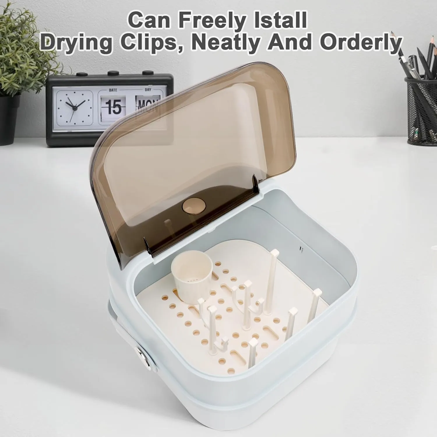 Baby Bottle Holder, Portable Large Capacity Toddler Bottles Storage Box with Lid Cover Anti-Dust Protection and Cutlery Storage Baby Bottle Drying Rack for Baby at Home Kitchen Travel (6# Large)