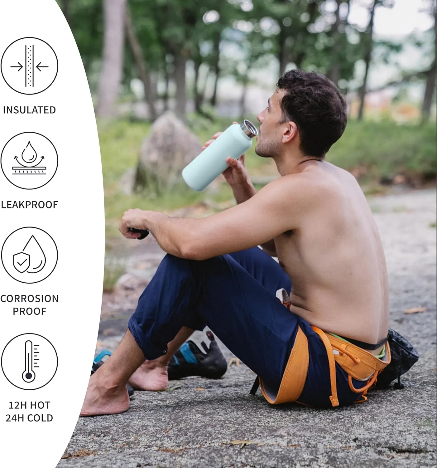 Bambaw 32 oz Water Bottle, Blue Insulated Water Bottle Wide Mouth, Stainless Steel Water Bottle, Portable Water Bottle, 32 ounce Metal Water Bottle – Ice Blue