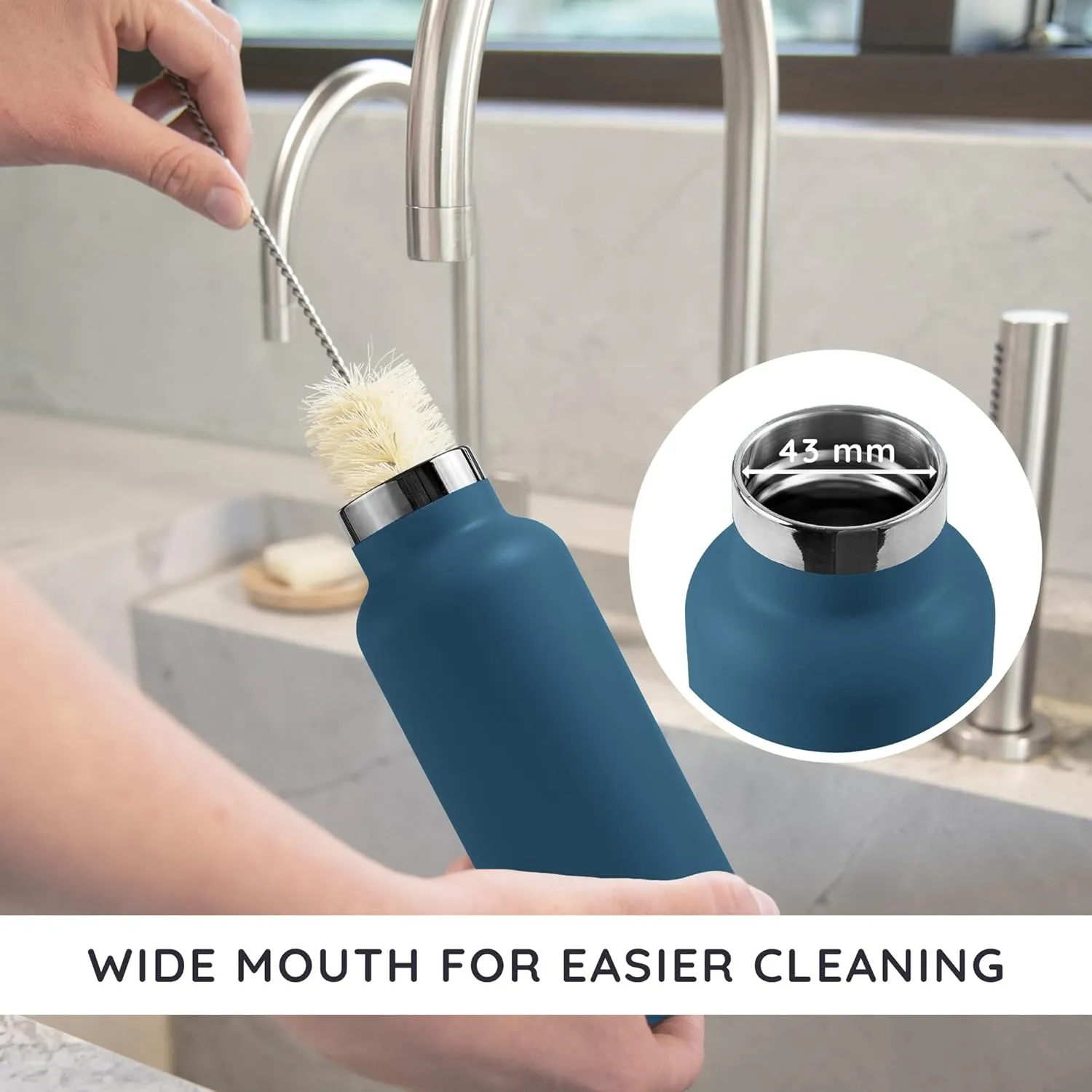 Bambaw Insulated Water Bottle 16 oz, Blue Water Bottle Stainless Steel, Reusable Water Bottle Dishwasher Safe, Stainless Steel Water Bottle Insulated – Aegean Blue