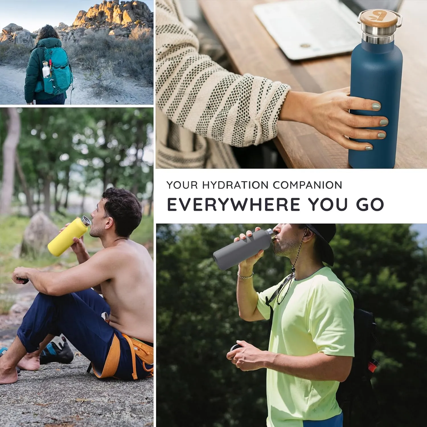 Bambaw Insulated Water Bottle 16 oz, Blue Water Bottle Stainless Steel, Reusable Water Bottle Dishwasher Safe, Stainless Steel Water Bottle Insulated – Aegean Blue