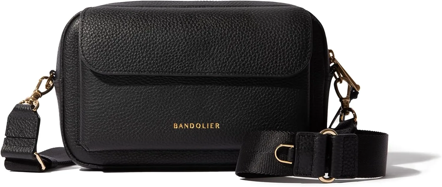 Bandolier Miller Bag | Crossbody Bag for Women & Men | 100% Genuine Pebble Leather, Gold Hardware, Adjustable & Removable Strap, Zipper Top Opening & Exterior Phone Pocket | Perfect for Travel